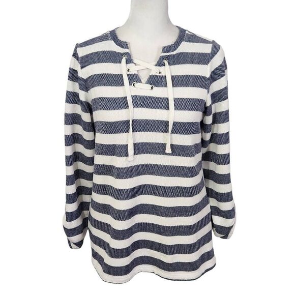 D&Co. Navy and White Striped Knit Top Size XXS Preppy Navy Stripe Top - Picture 1 of 8